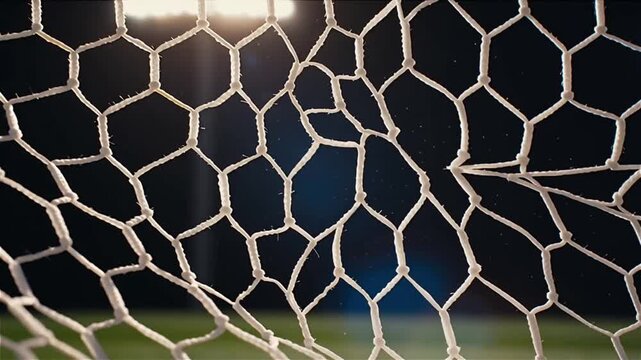 Close-up view of hexagonal mesh net structure with geometric pattern and natural light background