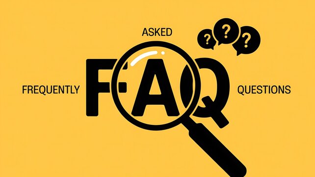 FAQ, frequently asked questions, business concept, yellow background, magnifying glass