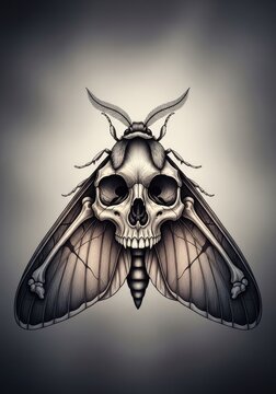 Intricate skull moth illustration with detailed bone wing structure