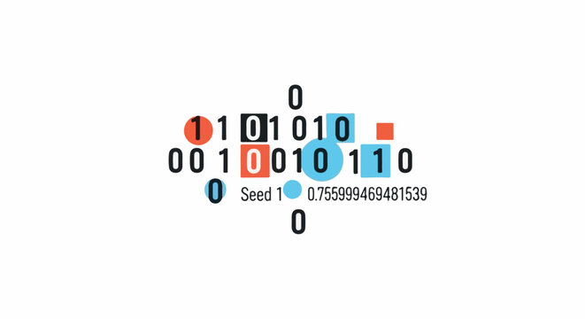 Abstract binary code and numerical data visualized with geometric shapes and colors