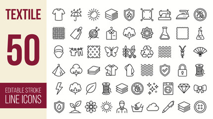 Textile and Fabric feather icon set. Editable line icons. Vector illustration. © Unique Icons