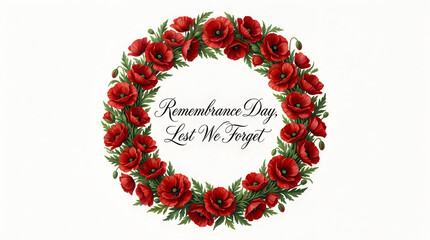 Naklejka premium Red Rose Wreath with Remembering Day Message on White Background Celebrating Heritage