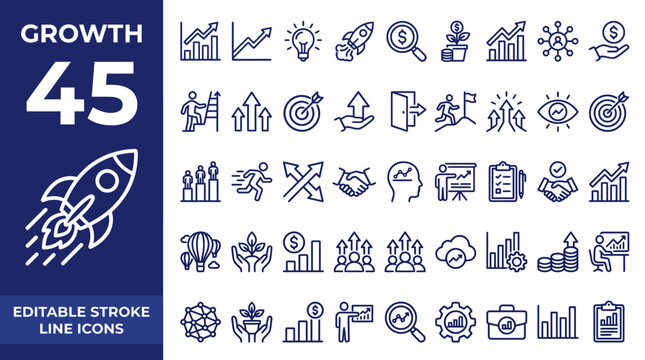 Graph and Chart icon set. Editable line icons. Vector illustration.