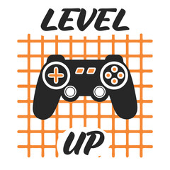 Level Up Gaming T-Shirt Design with Controller and Grid © Bokul