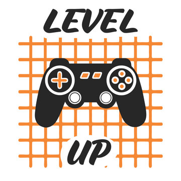 Level Up Gaming T-Shirt Design with Controller and Grid