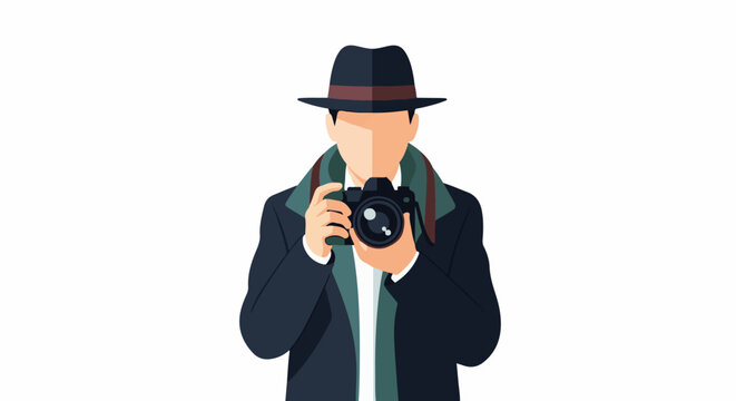 Person wearing a hat and coat, holding a camera