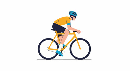 Naklejka premium A cyclist in yellow jersey and blue helmet rides a yellow bicycle