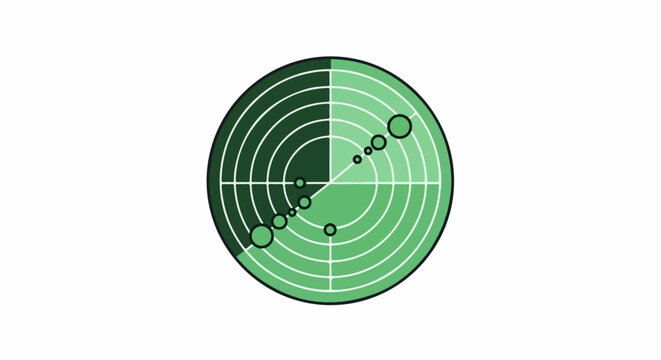 A circular graph with concentric rings and dots, showing a progression in size