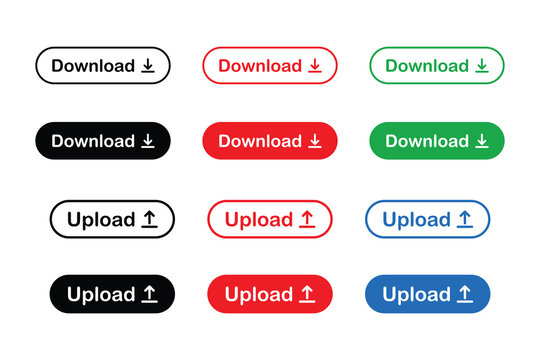 Collection of download and upload button icons in various colors and styles
