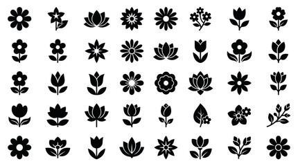 Fototapeta premium Flowers icon set. Flowers isolated on transparent background. Flowers in modern simple. Cute round flower plant nature collection.