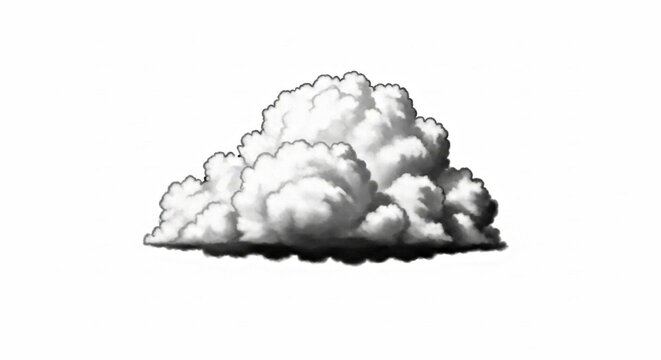 Fluffy Cumulus Cloud Illustration on Plain White Background