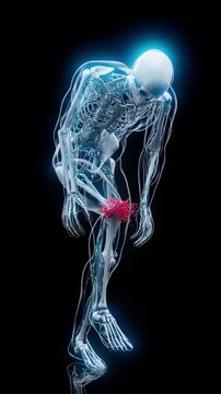 Conceptual 3D animation of knee osteoarthritis in vertical format