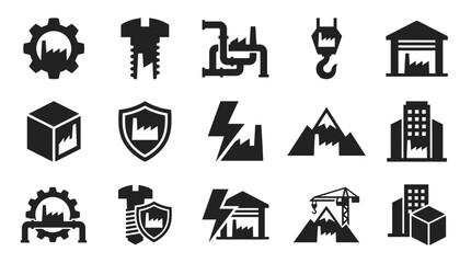 Fototapeta premium Set of blue linear industrial manufacturing icons representing technology, logistics, engineering, and factory production equipment