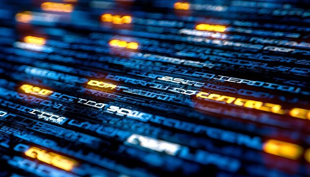 Abstract Digital Background with Cascading Orange and Cyan Programming Code Flowing Downward