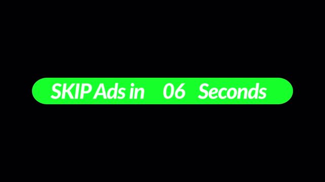  Skip Ad Button icon animation  with 10 Second Countdown Timer in 4K animation with alpha channel . Skip Ad Icon animation with countdown timer on transparent background 