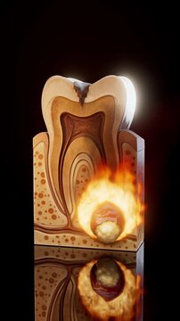 Conceptual 3D animation of a dental abscess with inflammation in vertical format