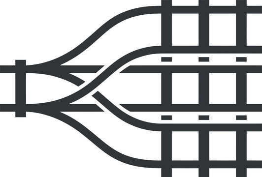 Stylized railway switch track splitting cleanly into three organized parallel lines representing project stream optimization flat vector icon