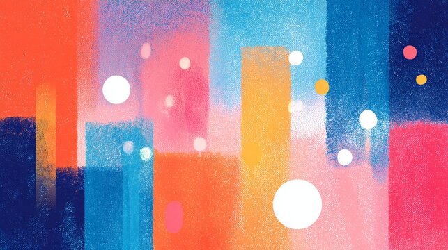 Colorful block pattern with bokeh circles dancing in summer fest