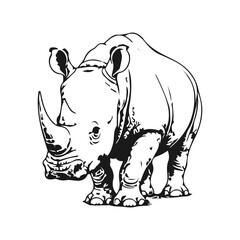 Simple hand drawn rhino safari animal sketch, engraved rhinoceros african fauna illustration clip art © Leg_IO