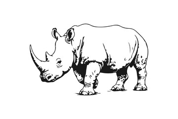 Simple hand drawn rhino wild animal side view sketch, engraved rhinoceros african fauna illustration clip art © Leg_IO