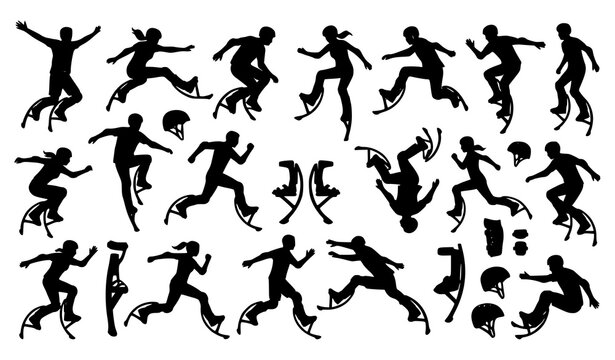 Jolly jumper and bocking stilt silhouettes vector collection