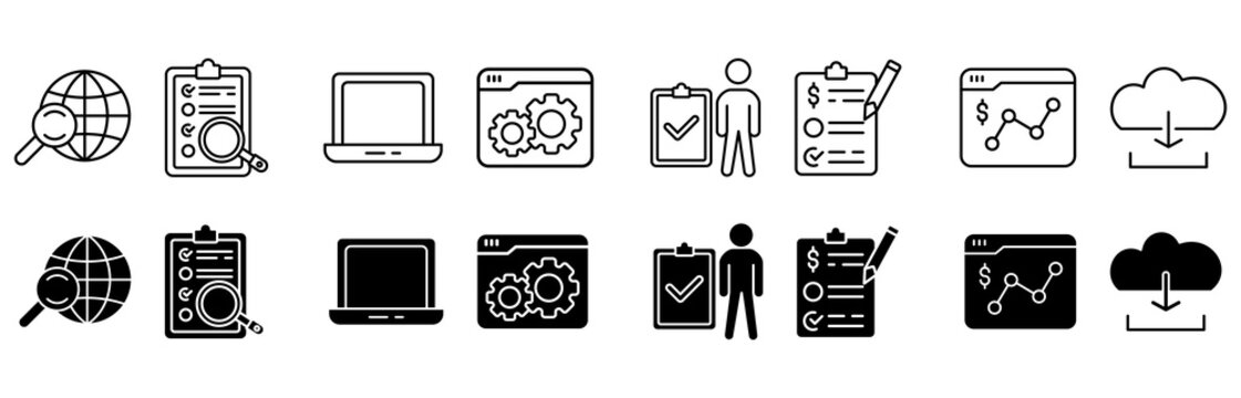 SERP icon set. page result and statistics graph vector illustration concept