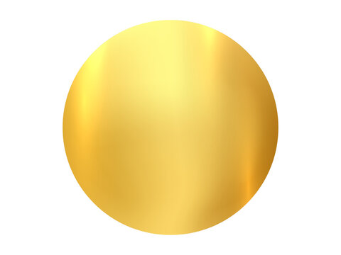 Gold circle shape. Golden metal medal. Yellow button, seal, stamp, badge. Shiny badge for top ranking, winners, competition prize, or achievement certificate. Abstract vector illustration.