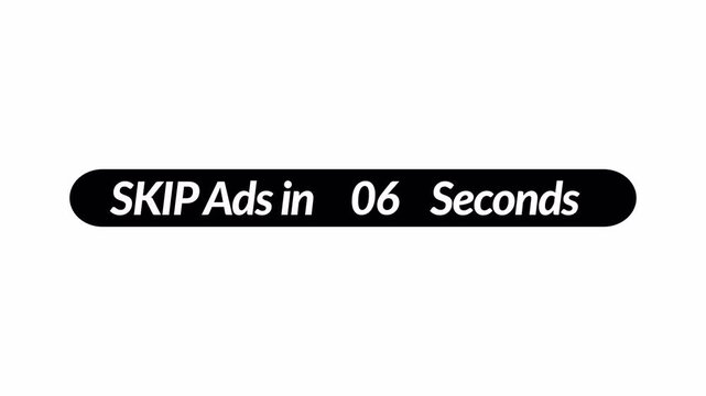 Skip Ad Button icon animation with 10 Second Countdown Timer in 4K animation with alpha channel . Skip Ad Icon animation with countdown timer on transparent background