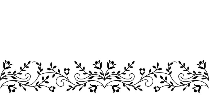 Floral Border Ornament with Black Vine Leaves and Scrollwork Swirls, Decorative Frame for Invitations, Vintage Design Layout