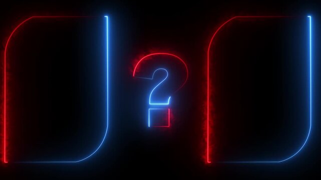 Question mark neon sign light on black background. Quiz trivia game competition. blue neon question mark frame for quizzes and FAQs. ask ti him. on animated.