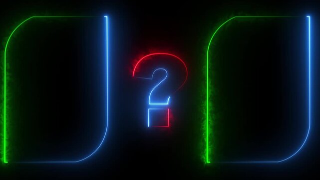Question mark neon sign light on black background. Quiz trivia game competition. blue neon question mark frame for quizzes and FAQs. ask ti him. on animated.