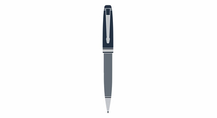 Fototapeta premium A sleek, dark blue and gray writing instrument with a silver clip stands vertically on a plain white background