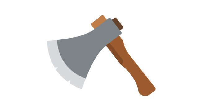 A stylized ax with a silver blade and wooden handle on a white background