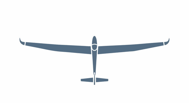 Silhouette of a glider plane from above, wings spread wide
