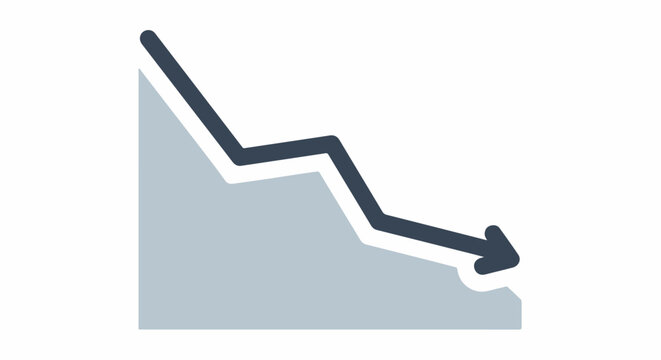 A dark blue arrow-tipped line zigzags downwards across a grey, stepped background