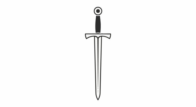 A simple, black and white line drawing of a medieval sword with a circular pommel