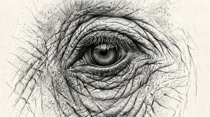 Obraz premium Detailed close-up illustration of an eye with wrinkles on face