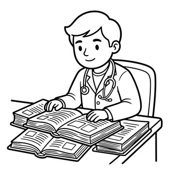 Doctor studying medical books Vector