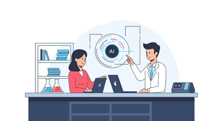 Fototapeta premium Two scientists collaborating on artificial intelligence research in a laboratory setting.