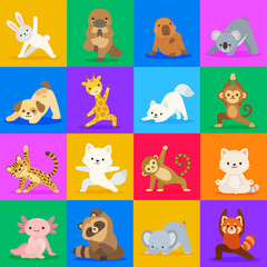 Fototapeta premium Animal yoga pose vector icon set