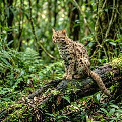Obraz premium Leopard Cat Resting on Forest Log
