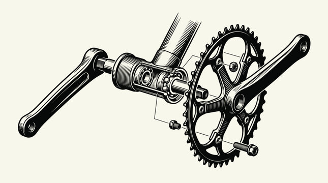 Bicycle drivetrain crank and gears vector illustration.