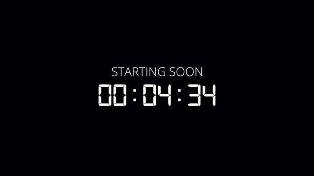 5 minute countdown timer on a transparent background, five minute countdown timer complete in one minute, 5 minute timer video in 4k