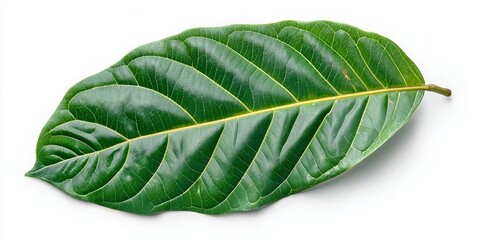 Fototapeta premium Closeup of Vibrant Cocoa Leaf with Intricate Patterns and Textures, Showcasing Nature s Beauty