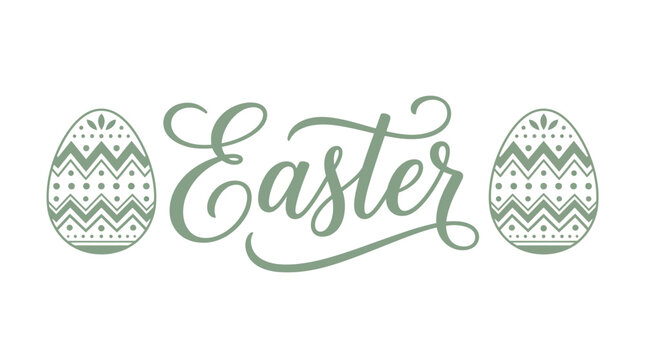 easter holiday design with decorated easter eggs and stylish lettering on white ideal for spring religious celebrations and festive greeting cards.