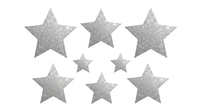 Glittering Silver Star Sticker Set, Isolated  transparent background