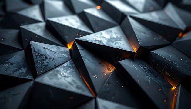 Dark metallic pyramid shaped surface closeup.