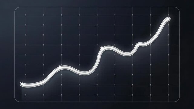 Smooth rising line graph in minimal style on a dark grid background, illustrating growth and analytics as a business concept