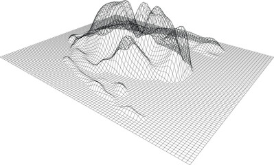 Abstract 3d wireframe landscape terrain background, digital topography map, geometric mountain surface mesh, vector illustration © Neostocker