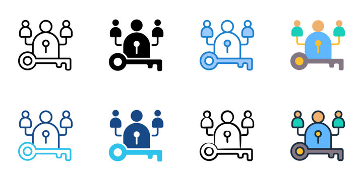 Role based access icons set multiple style collection. Editable stroke 
